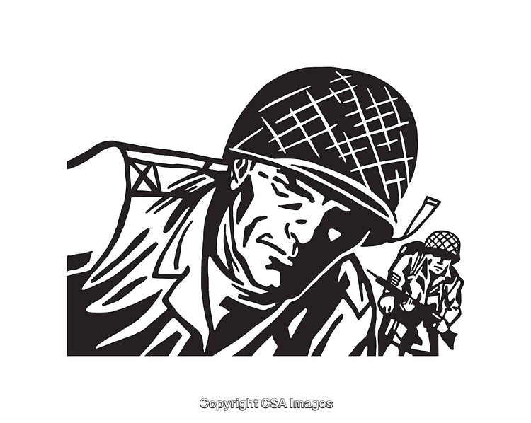 Black and White Line Art Illustration Of Soldiers in Combat