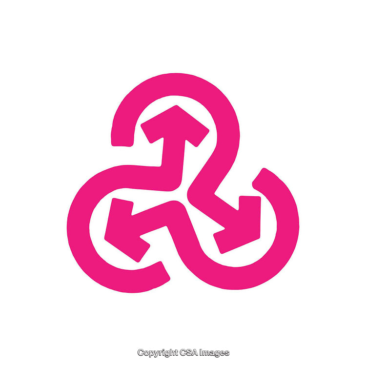 Pink Curved Arrows Forming a Repeating Circular Design on White Background