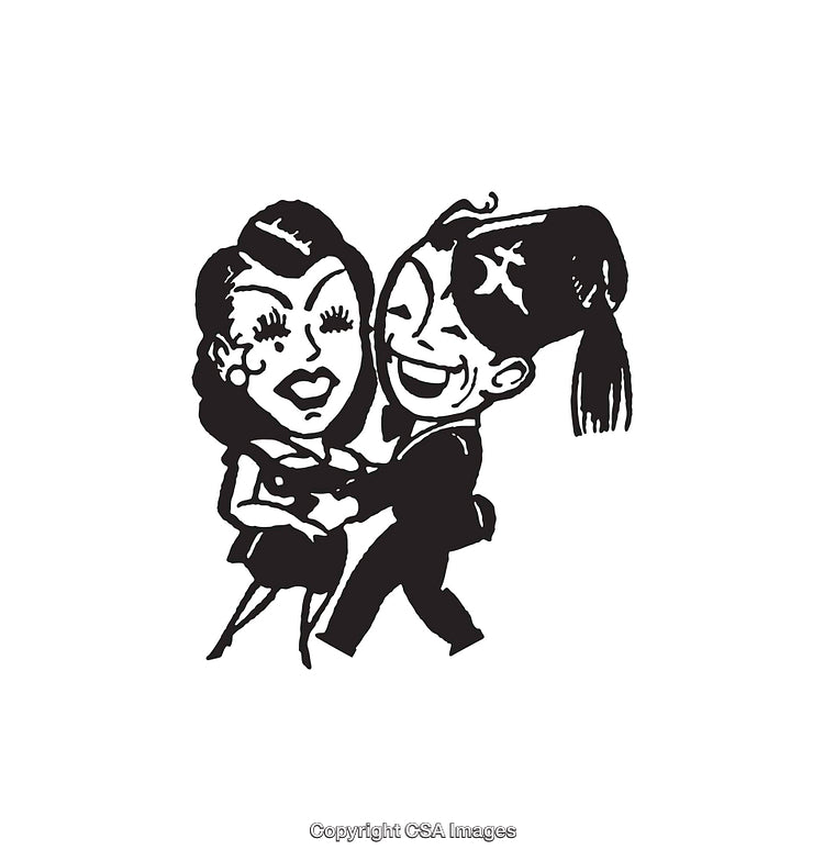 Black and White Line Art Illustration of a Dancing Couple
