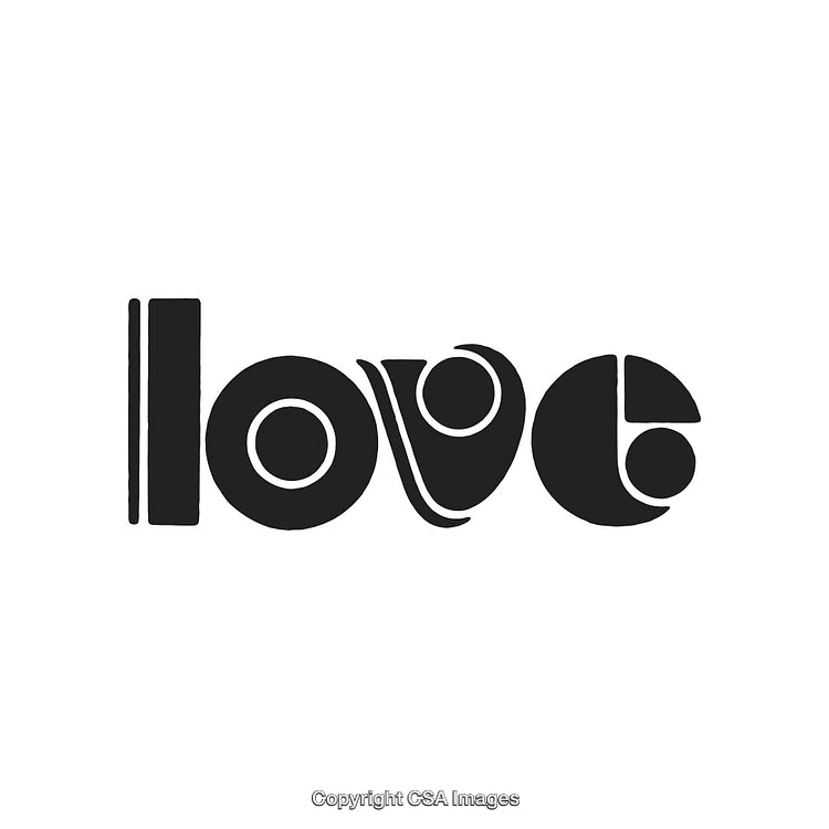 Retro Black and White Artistic Love Typography Design on White Background