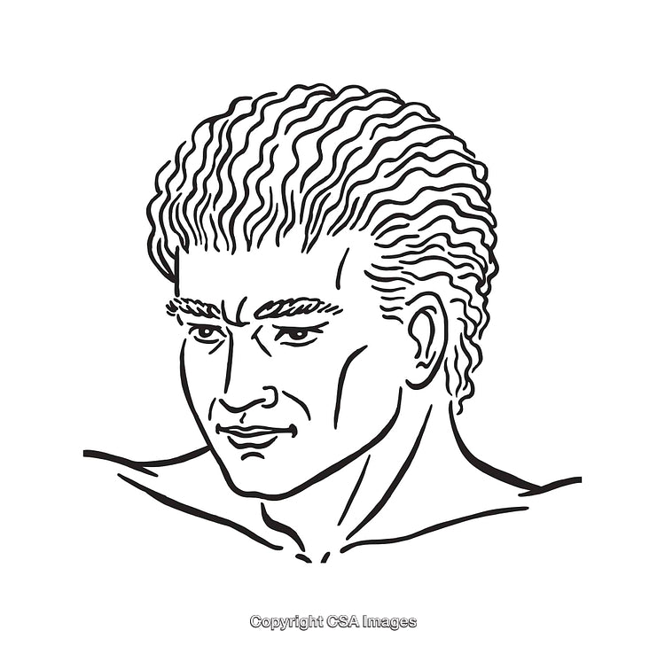 Black and White Line Drawing of a Male Portrait With Detailed Features