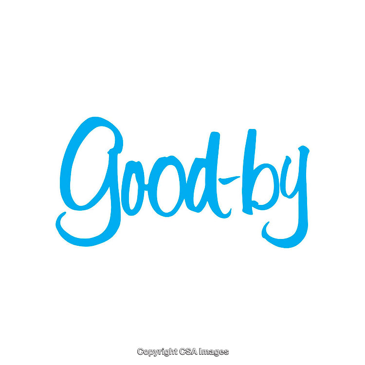 Handwritten Blue Goodbye Text on White Background