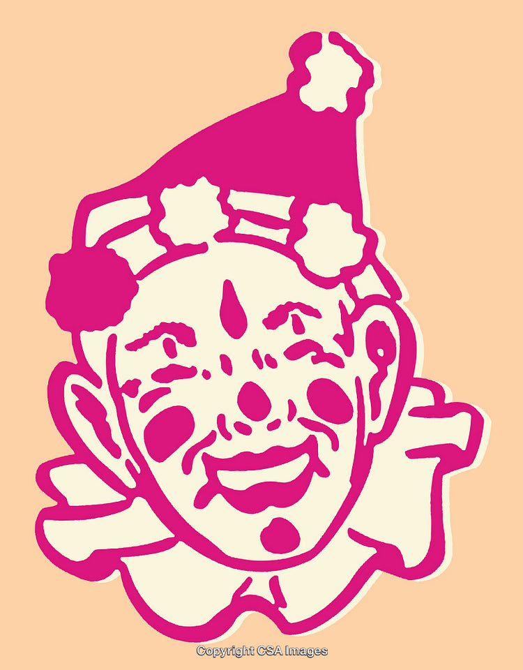 Colorful Illustrated Clown Face With Hat in Vibrant Line Art Style