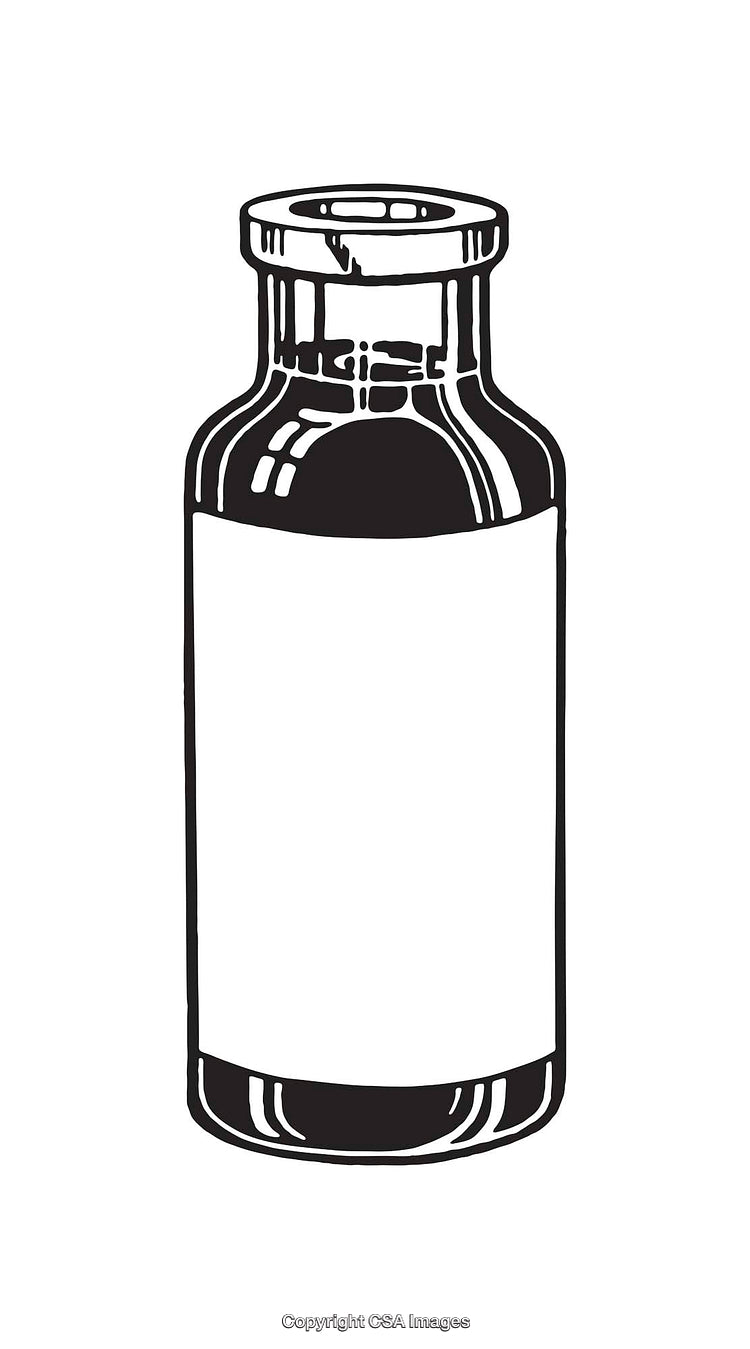 Black and White Line Art Illustration of a Medicine Bottle