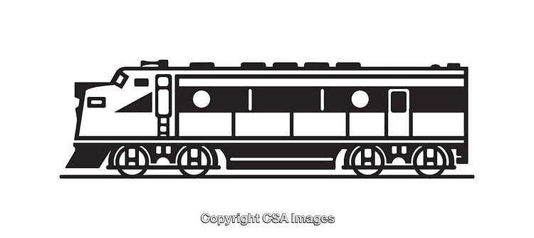Black and White Line Art Illustration of a Passenger Train