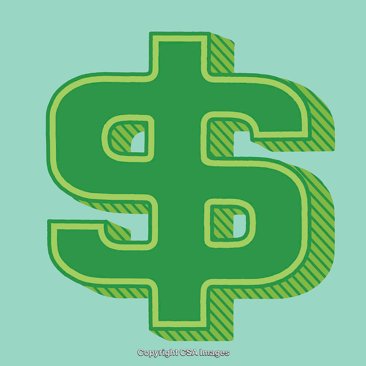 Illustration of a Green Dollar Sign Symbol on a Teal Background