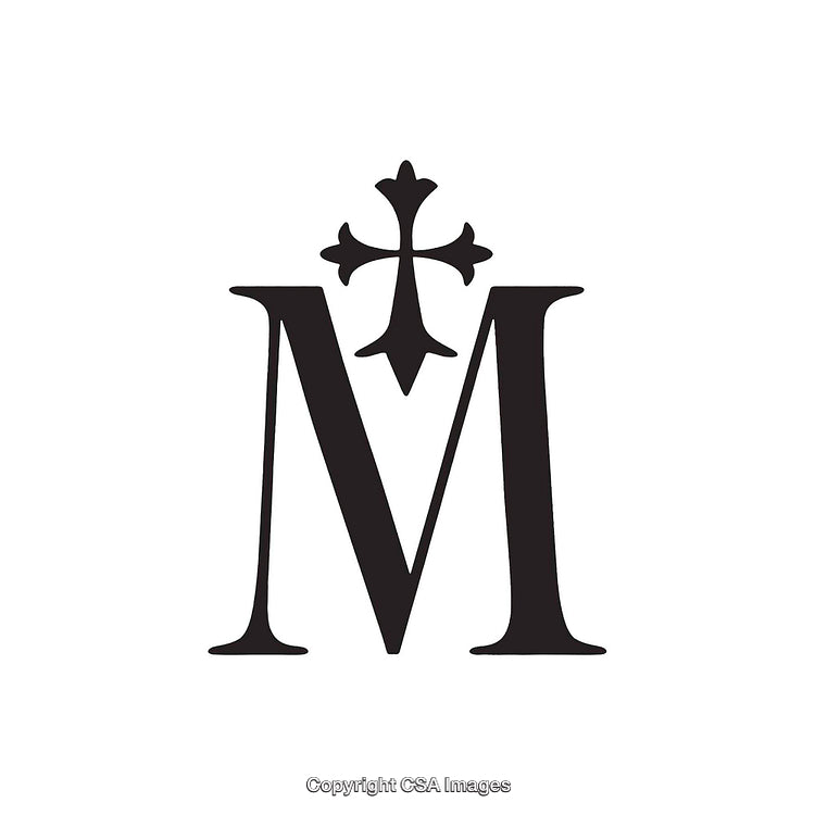 Stylized Letter M with a Decorative Cross Element Design