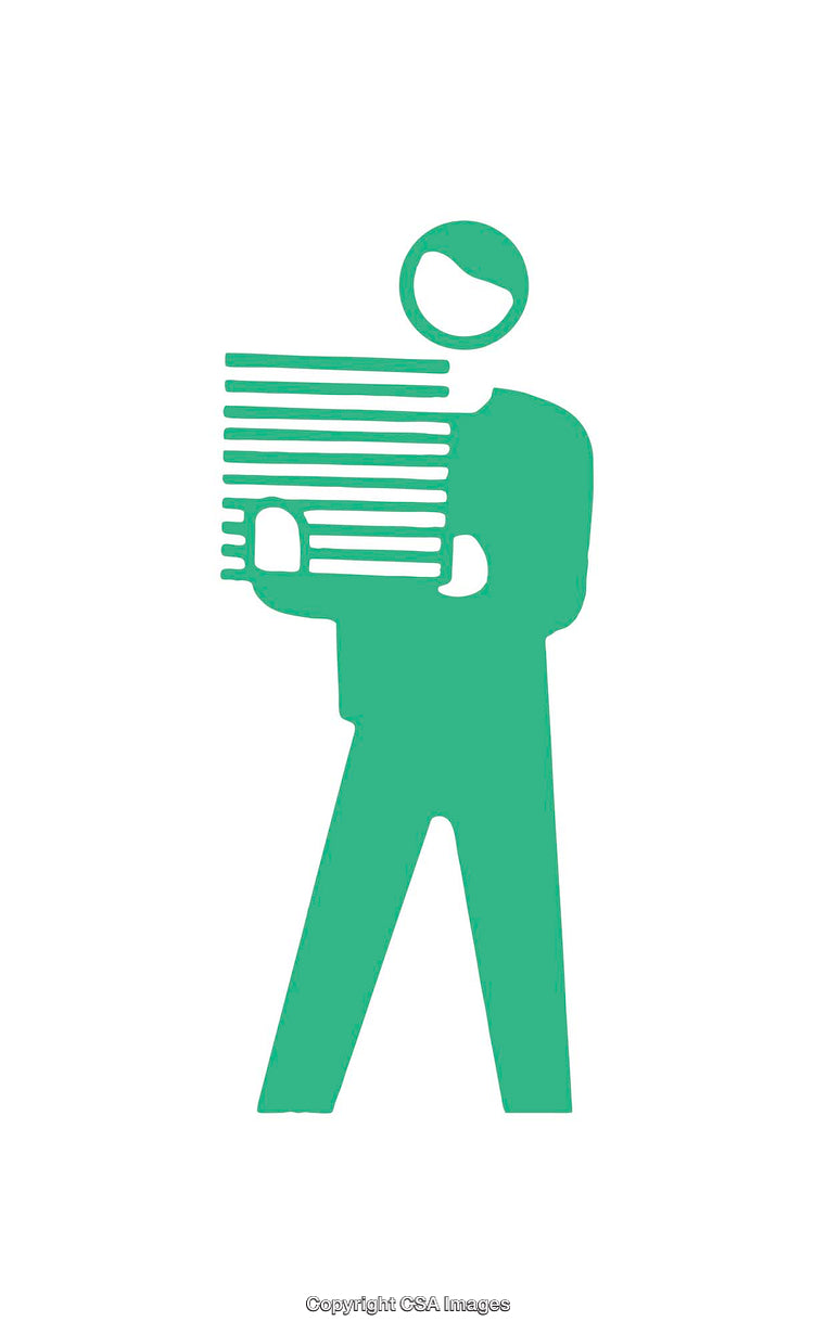 Simplified Icon of a Green Figure Holding Stacked Objects