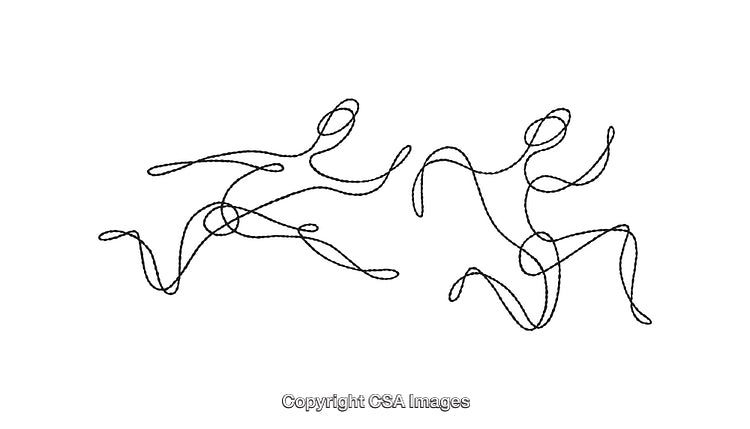 Abstract Line Art of Two Figures Running in Dynamic Motion