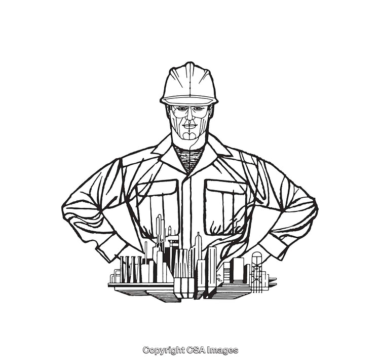Black and White Line Art of Architect Over Cityscape