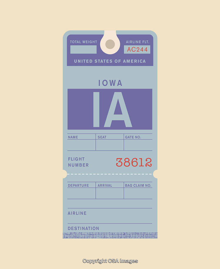 Retro-Inspired Airline Luggage Tag for Iowa with Detailed Flight Information