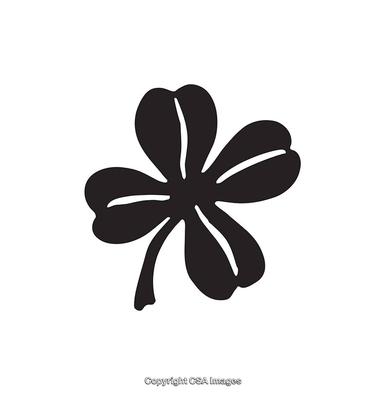 Black and White Four-Leaf Clover Line Art on White Background