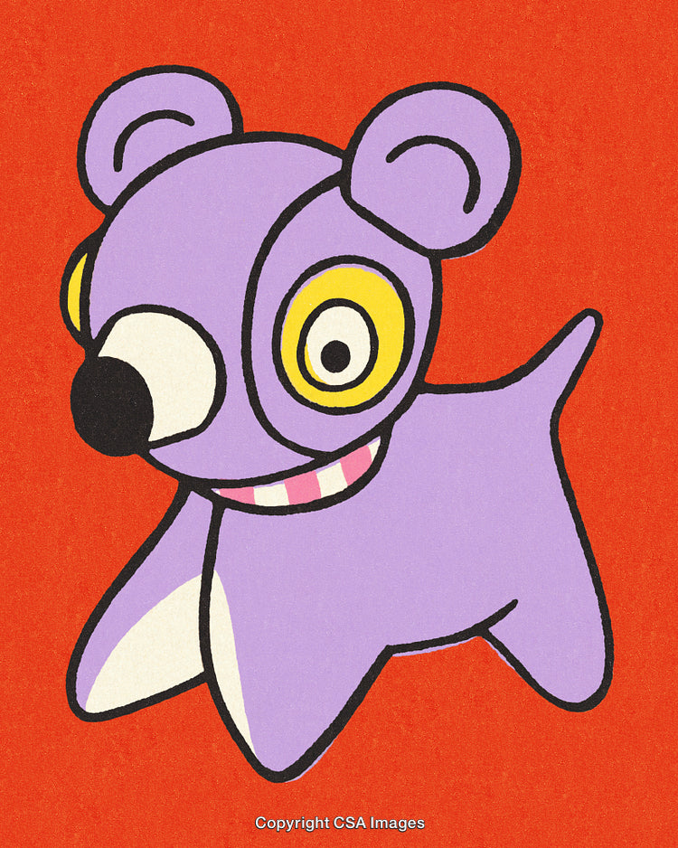 Playful Cartoon Illustration of a Purple Animal With Colorful Background