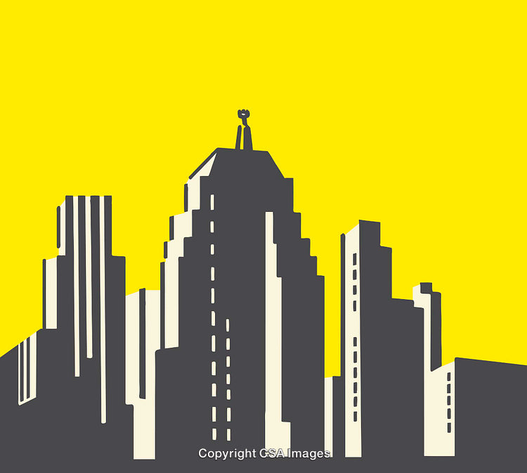 Minimalist Urban Skyline Illustration With Yellow Background