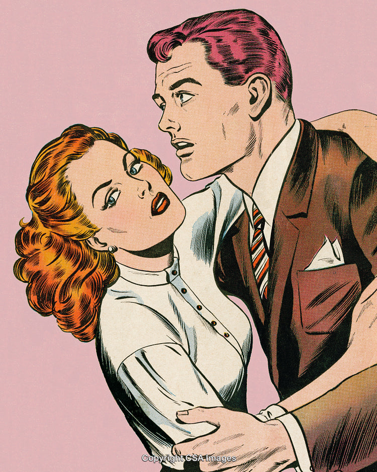 Retro Comic Style Couple Depicting Strong Emotional Moment