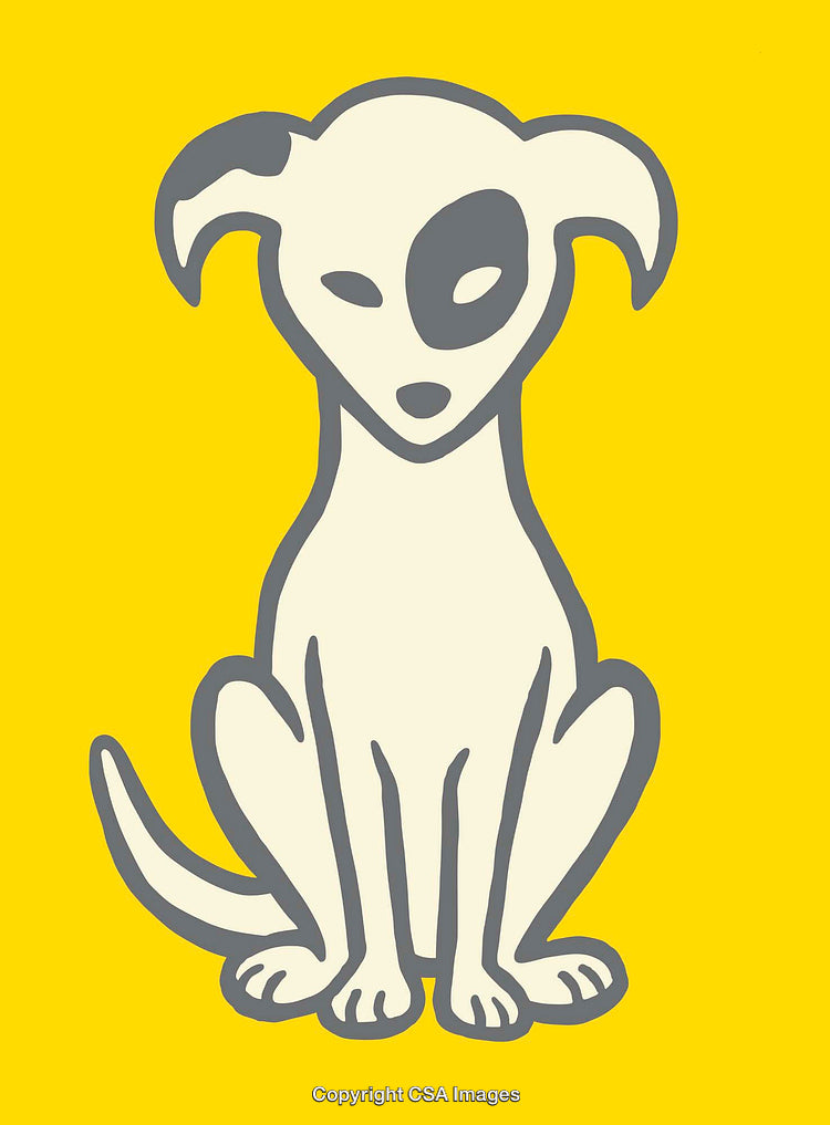 Minimalistic Illustration of a Sitting Dog on a Bright Yellow Background