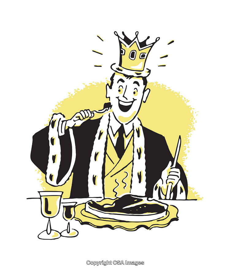 Colorful Illustration of a Royal Character Enjoying a Lavish Meal