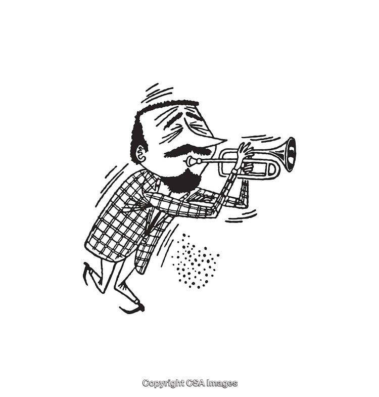 Black and White Line Art of Musician Playing a Trumpet with Passion