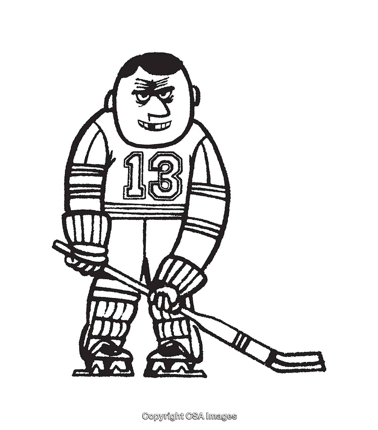 Cartoon Illustration of Hockey Player with Jersey and Stick