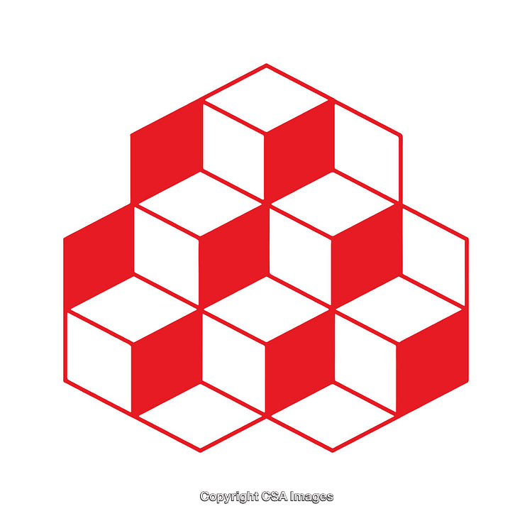 Geometric Red and White Cube Pattern with Optical Illusion Effect