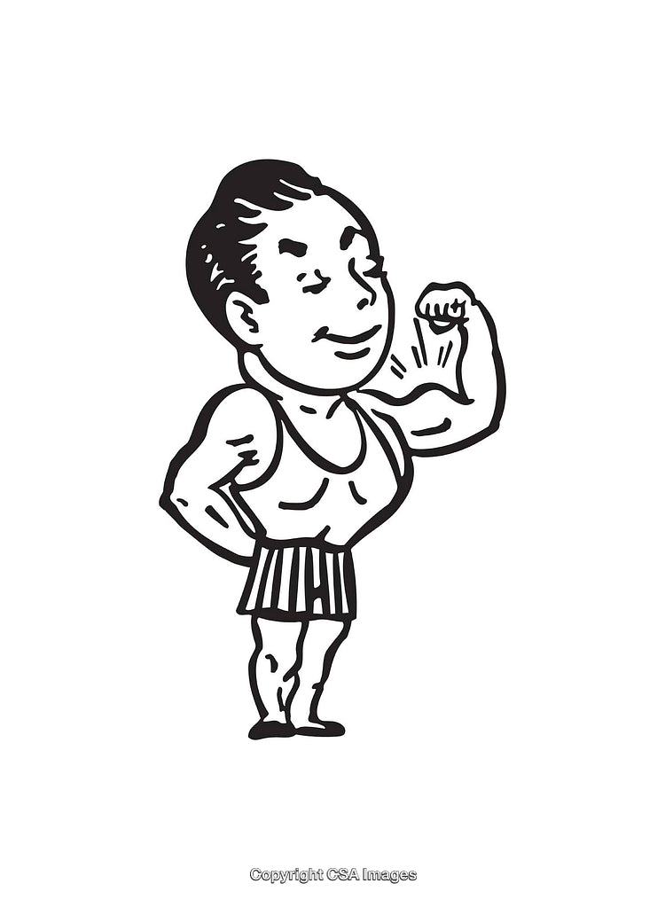 Black and White Line Art of a Muscular Figure Posing Confidently