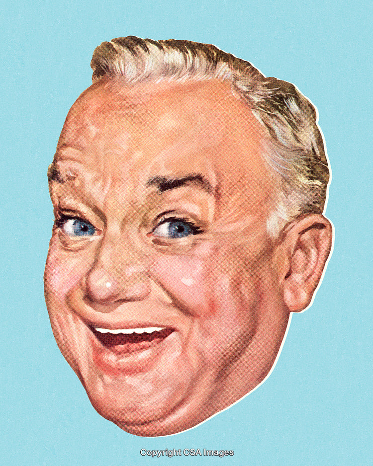 Close-Up Illustration of Cheerful Man Expressing Joyful Emotion on Blue Background
