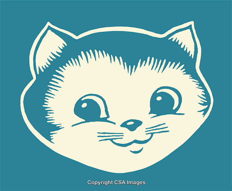 Vintage Style Illustration of a Smiling Cat Face in Retro Colors