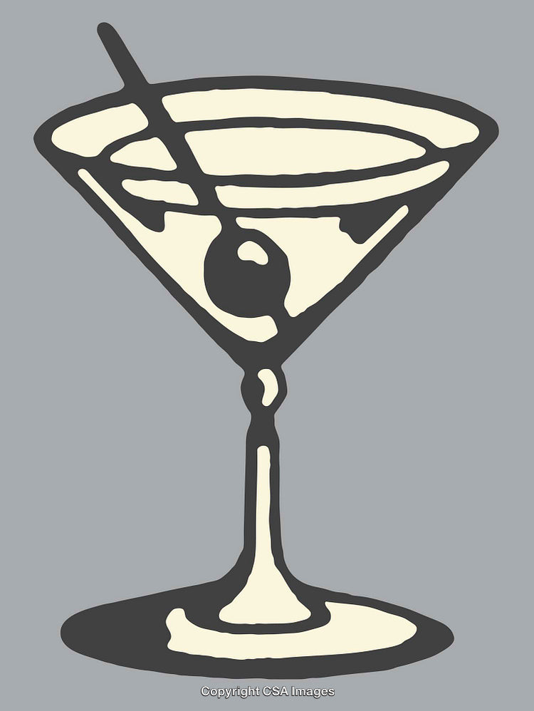 Stylized Martini Glass Illustration with Olive Design in Minimalist Line Art