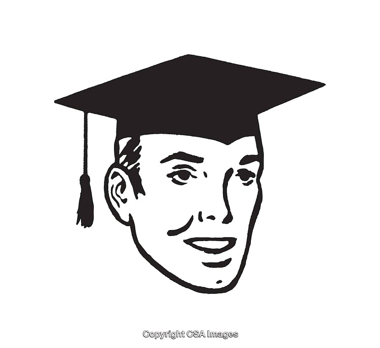 Black and White Illustration of Graduate With a Mortarboard
