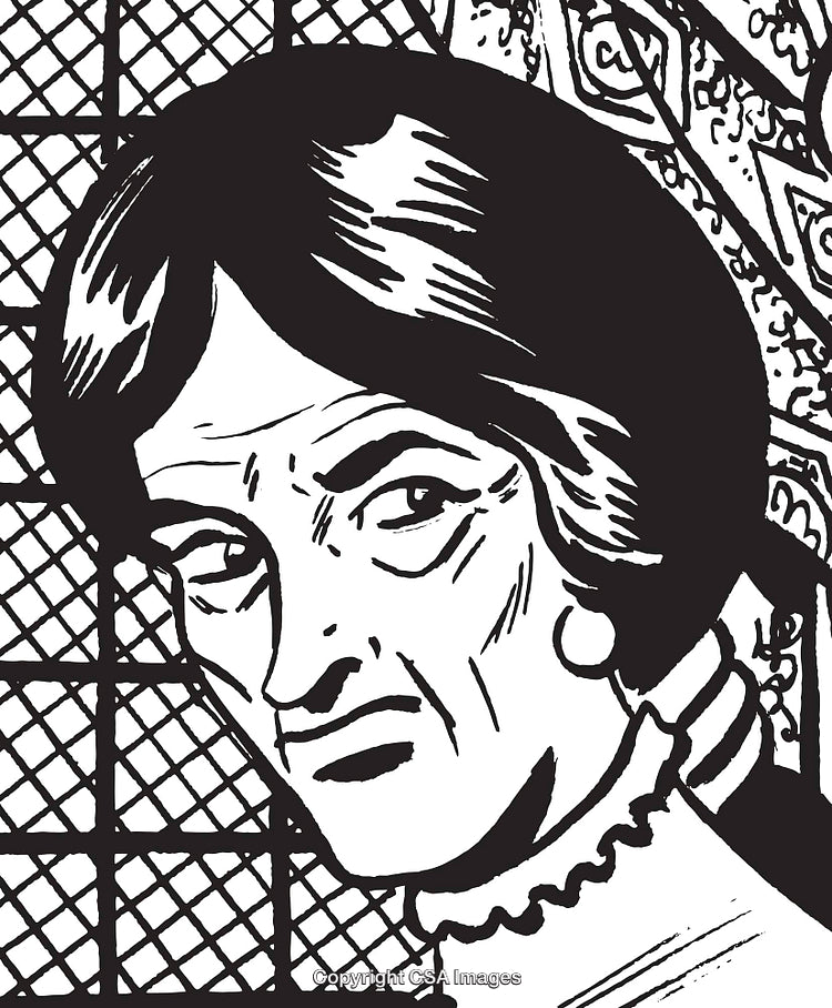 Detailed Monochrome Portrait of Woman Depicting Contemplative Expression and Intricate Background