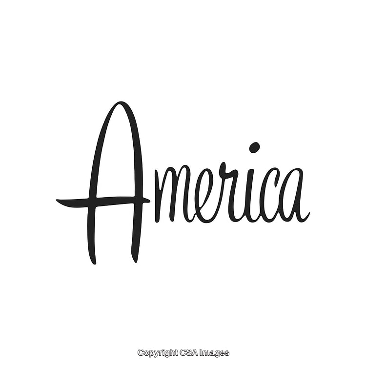 Stylized Handwritten 'America' Text in Elegant Calligraphy on White Background
