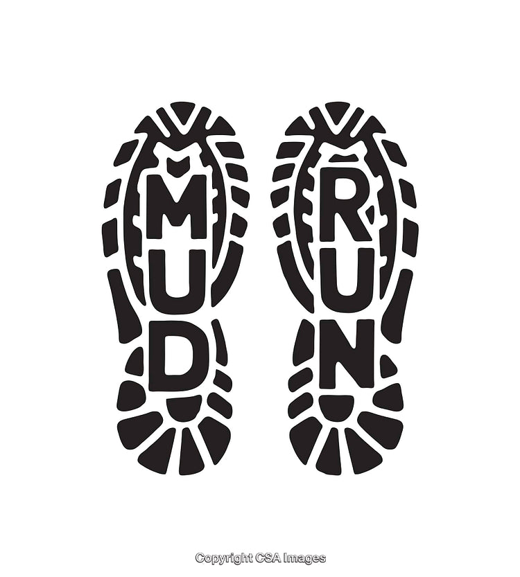 Black and White Line Art Illustration of Mud Run Footprints