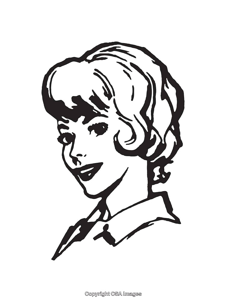Retro Styled Black and White Illustration of a Smiling Woman