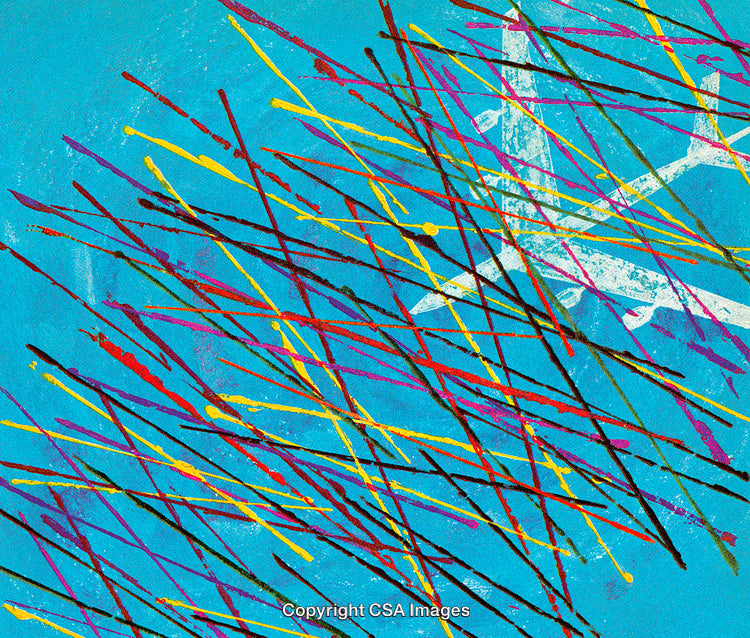 Abstract Colorful Streaks on a Bright Blue Background