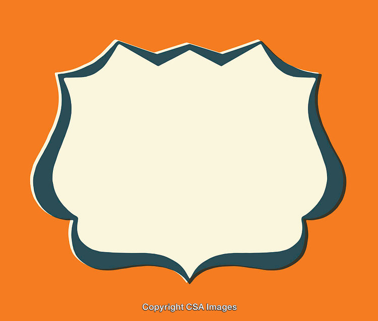 Minimalist Shield-Shaped Frame with Bold Colors on an Orange Background