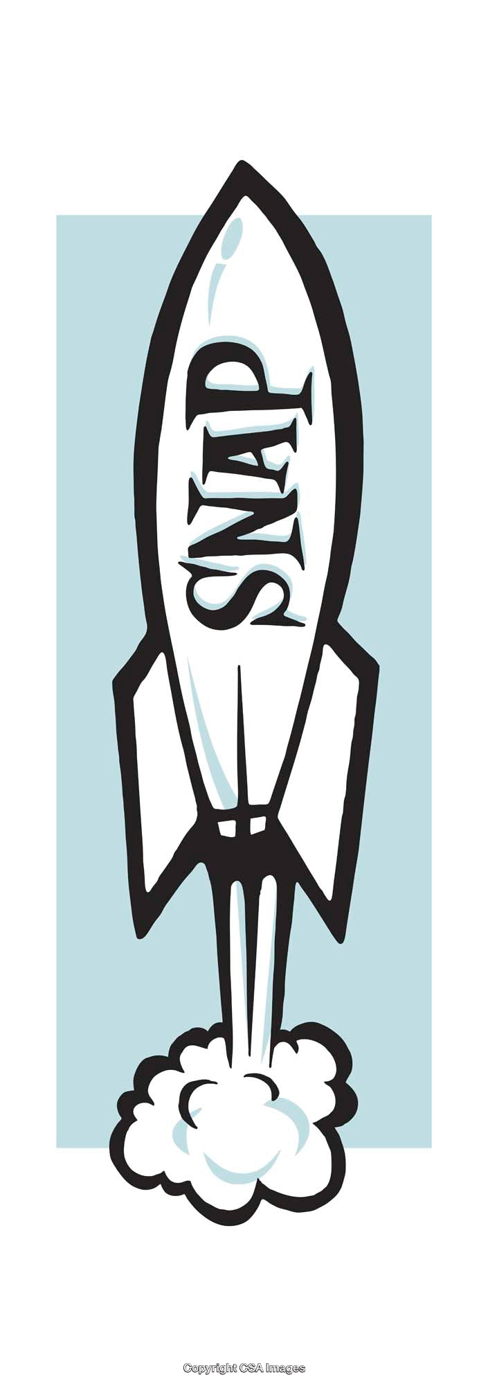 Illustrated Rocket with Smoke Trail Depicting Dynamic Motion and Energy