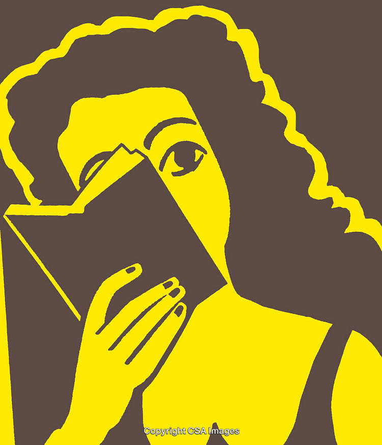 Stylized Illustration of a Woman Reading a Book in Bold Colors