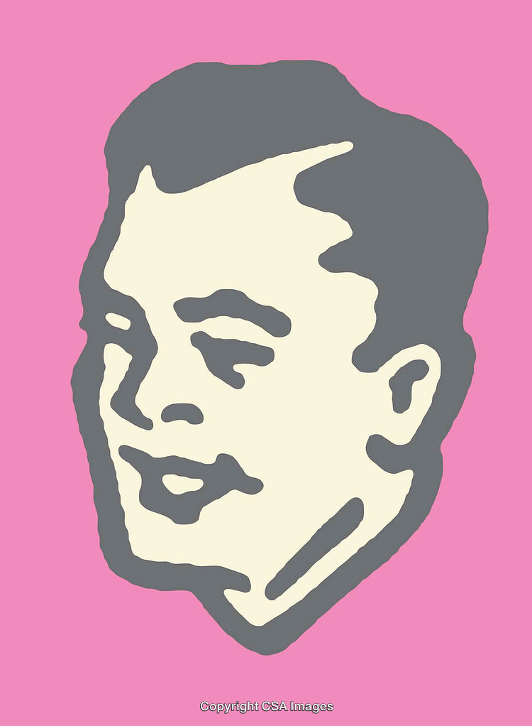 Pop Art Style Illustration of a Man's Face in Pink and Gray Tones