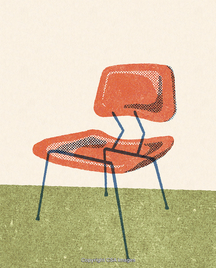 Modern Retro Styled Illustration of a Chair with Abstract Patterns