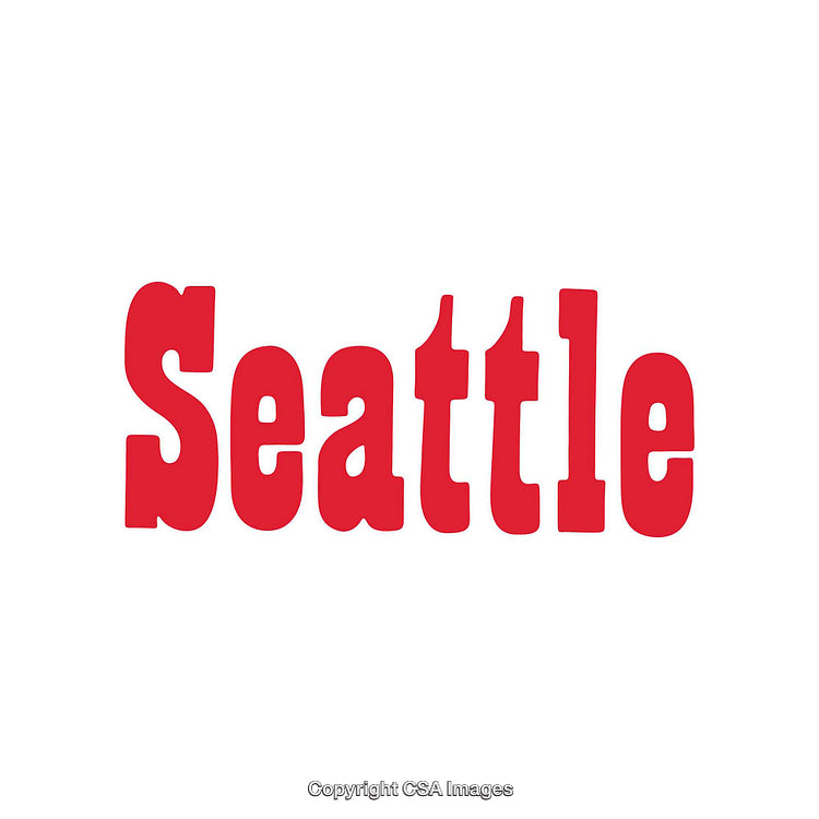 Red Font Displaying the Word Seattle on a White Background