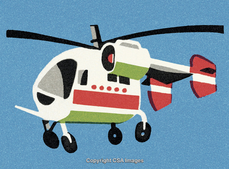 Illustration of a Red and Green Helicopter With Blue Sky Background