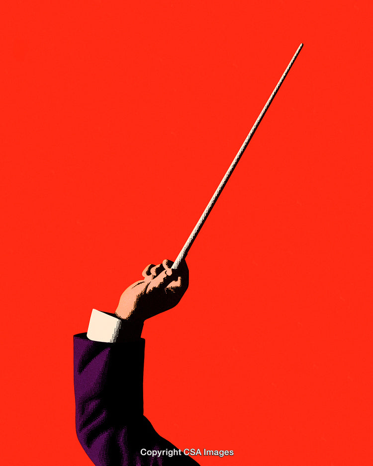 Close-Up of Hand Conducting with Baton on Bold Red Background