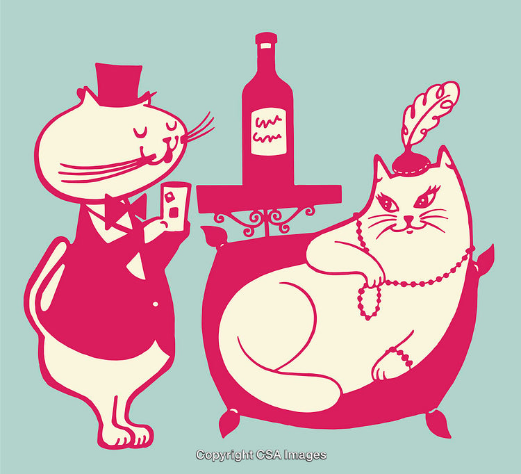 Elegant Line Art Cats Displaying Luxury and Sophistication in Vintage Style