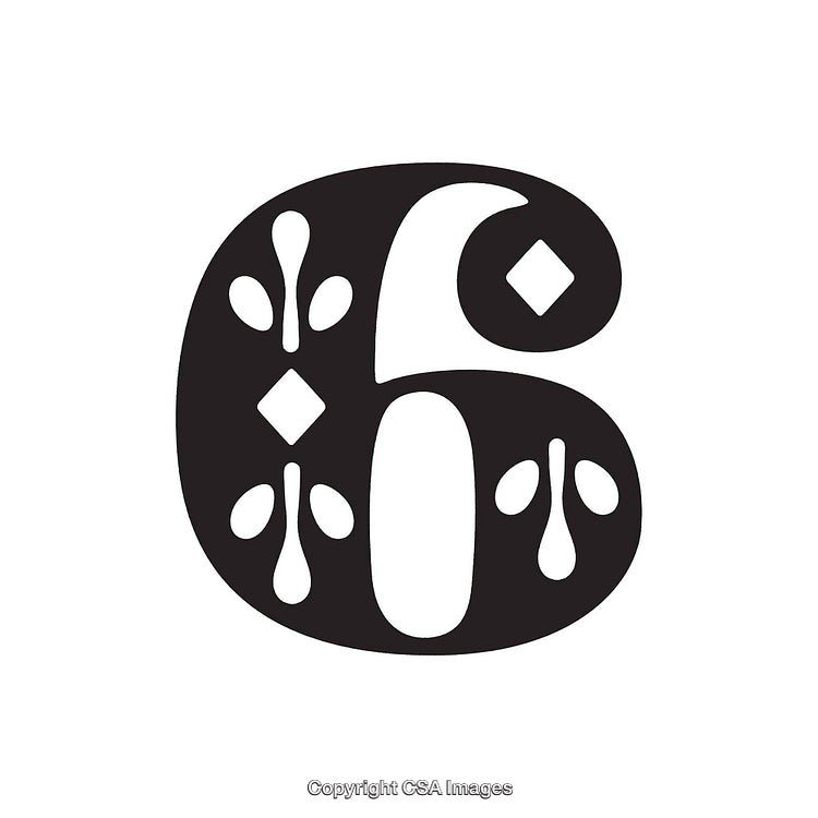 Elegant Number Six With Ornamental Decorative Patterns on White Background