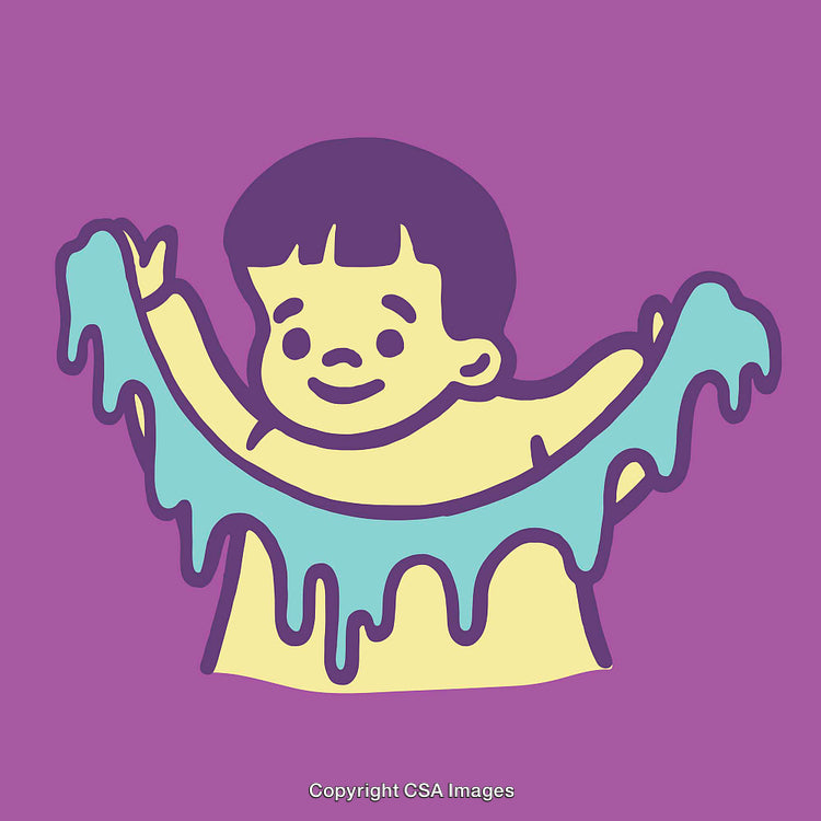 Playful Child Interacting with Colorful Goo on a Vibrant Purple Background