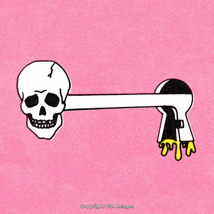 Surreal Artistic Skull Key With Pink Background and Dripping Yellow Detail