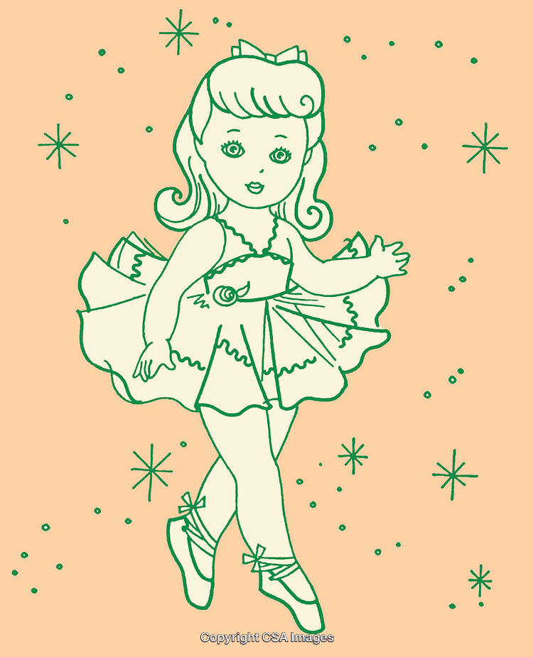 Colorful Line Art Illustration of a Ballerina Doll with Playful Details