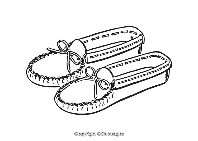 Black and White Line Art Drawing of Moccasin Shoes