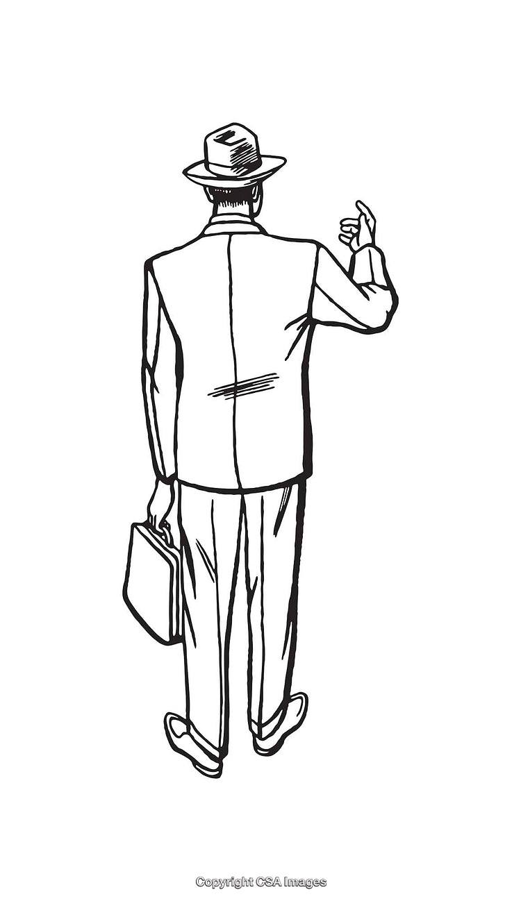 Black and White Line Art of a Man in Suit with Briefcase
