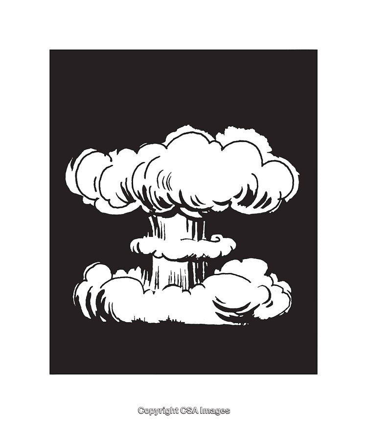Hand-Drawn Explosion Emulating a Mushroom Cloud in Monochrome Line Art